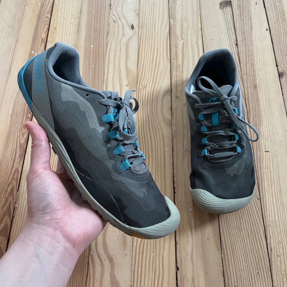 Merrell Vapor Glove 4 Womens 9 Grey Blue Camo Minimalist Barefoot Running Shoes